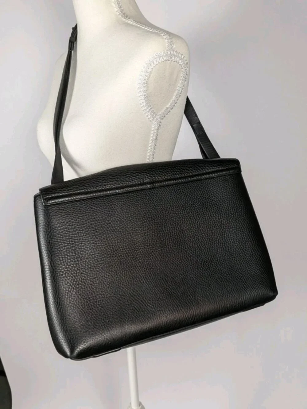 Dagne Dover Simone Bag Black Pebbled Leather Flap Shoulder Briefcase Laptop
